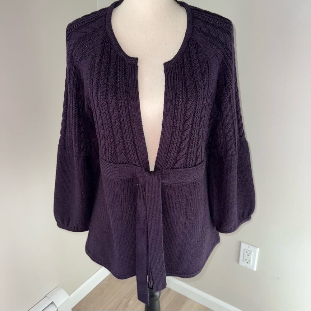 Calvin‎ Klein Cable knit Purple Sparkle Women's Cardigan Wool Blend Large